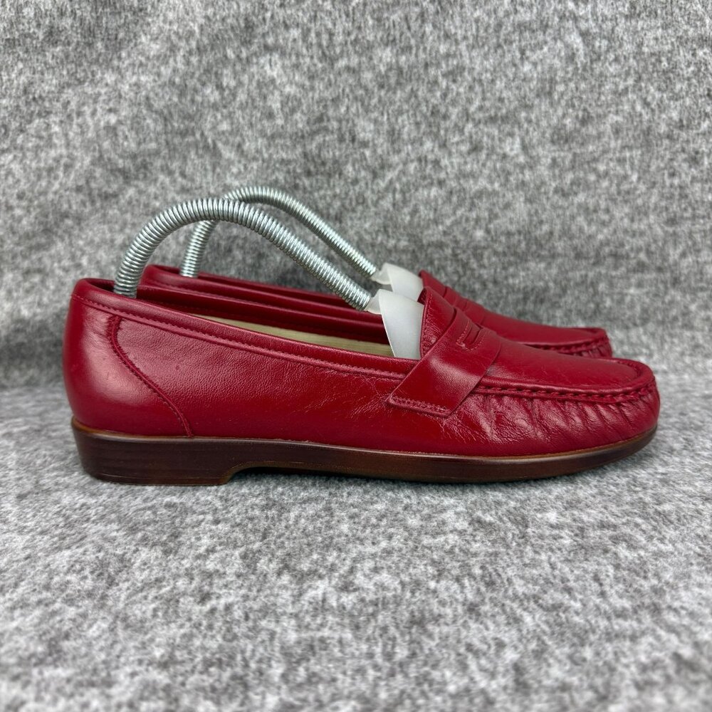 ✅ Womens 8.5N SAS Red Leather Tripad Comfort Penny Loafer Slip-On Moccasin Style